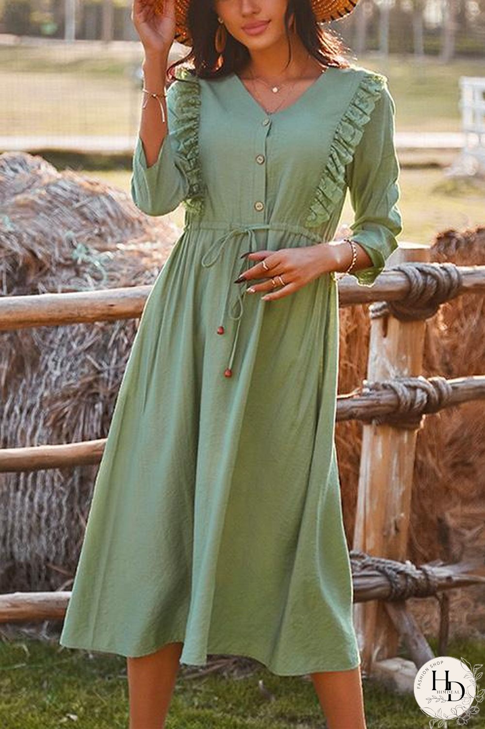 Bohemia Drawstring Waist Ruffle Holiday Dress