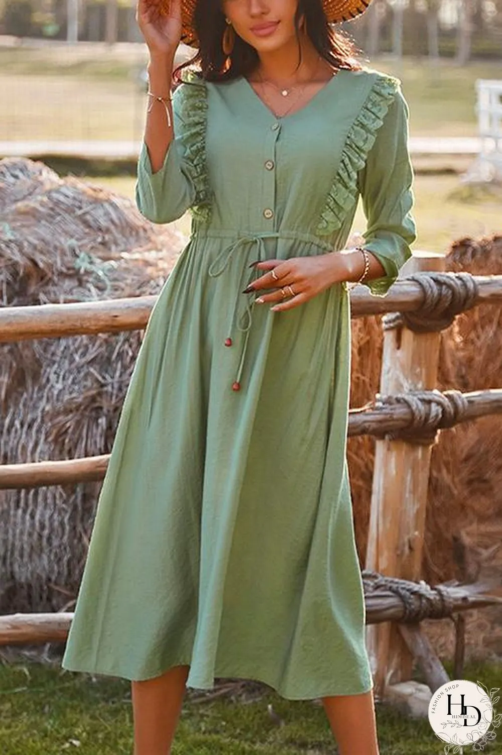 Bohemia Drawstring Waist Ruffle Holiday Dress