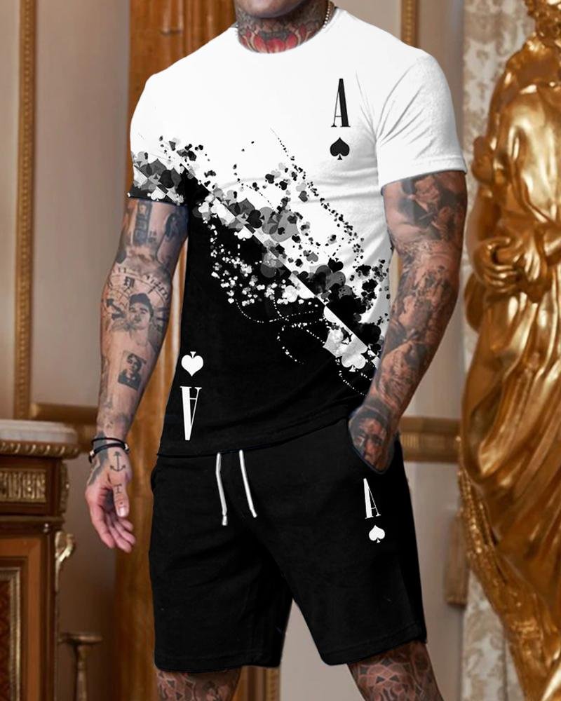 Men's Casual Printed Short Sleeve Suits-031704