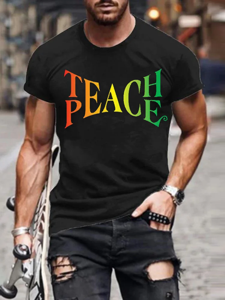 Men'S Reggae Teach Peace Pattern Short Sleeved T-Shirt