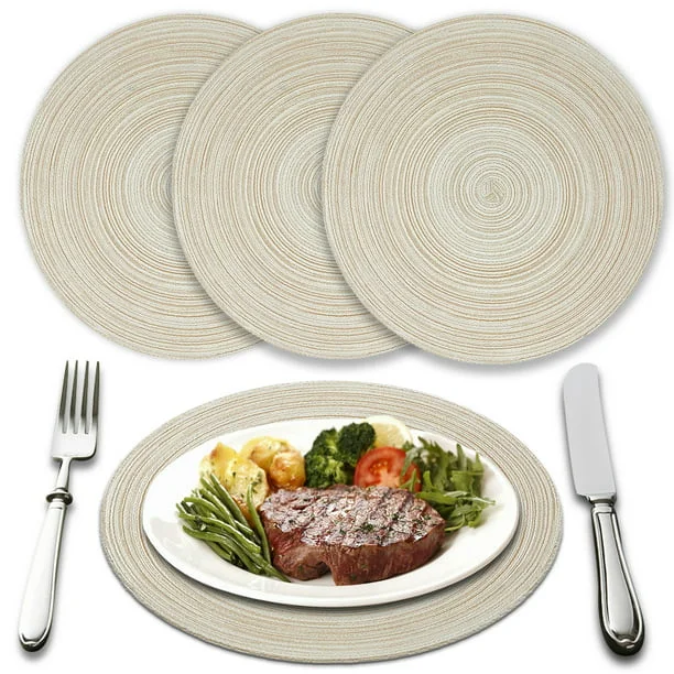 SUPTREE Kitchen Round Table Placemats Mats for Dining Table Set of 4 Beige 15 inch