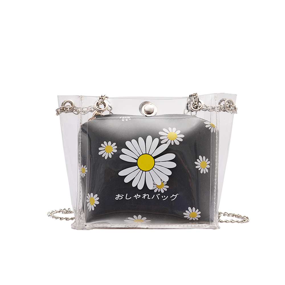 

PVC Jelly Shoulder Bag Women Daisy Chain Bucket Messenger Handbag -Black, 501 Original