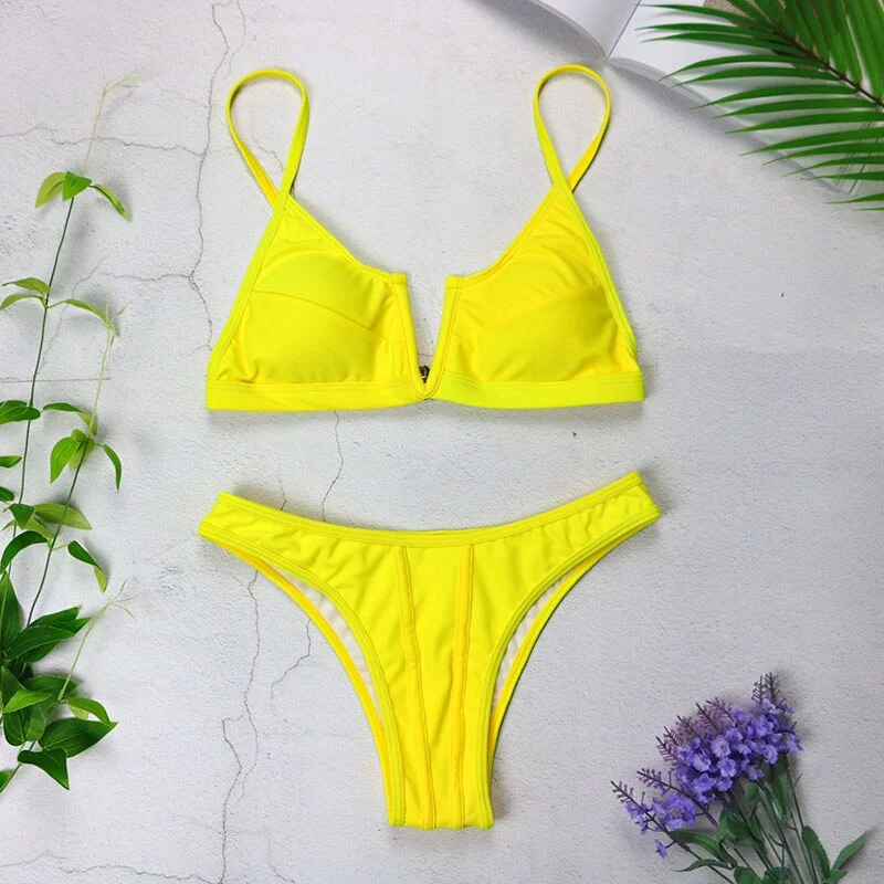 Sexy Bandeau Bikinis 2021 New V Neck Bikini Swimsuits Push Up Swimwear Female Brazilian Bikini Set Bathing Suits Biquini 3418