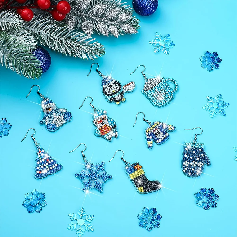 9 Pairs Christmas Series Double Sided Diamond Painting Earrings for Women Girl Jewelry Crafting