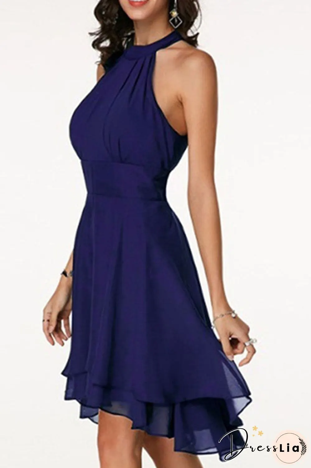 Fashion Street Solid Split Joint Halter A Line Dresses(7 Colors)