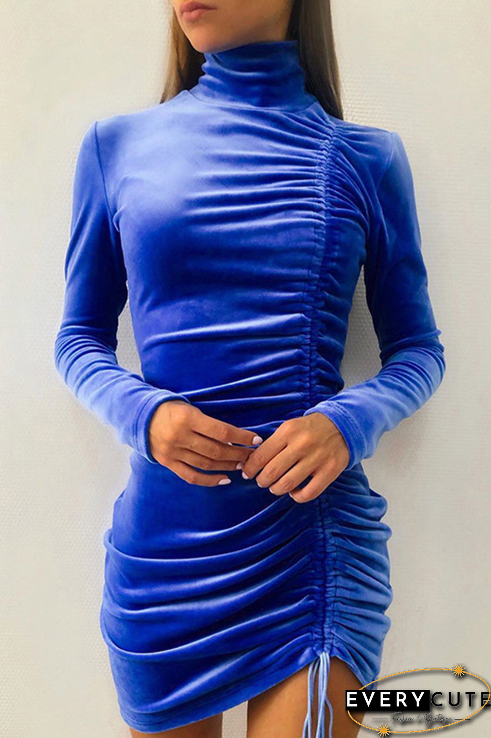 Fashion Elegant Solid Split Joint Fold Half A Turtleneck Pencil Skirt Dresses