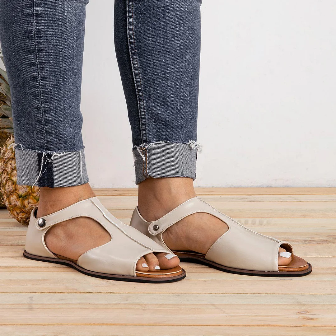 Vintage Black Flat Peep Toe Slip-on Sandals s | EGEMISS