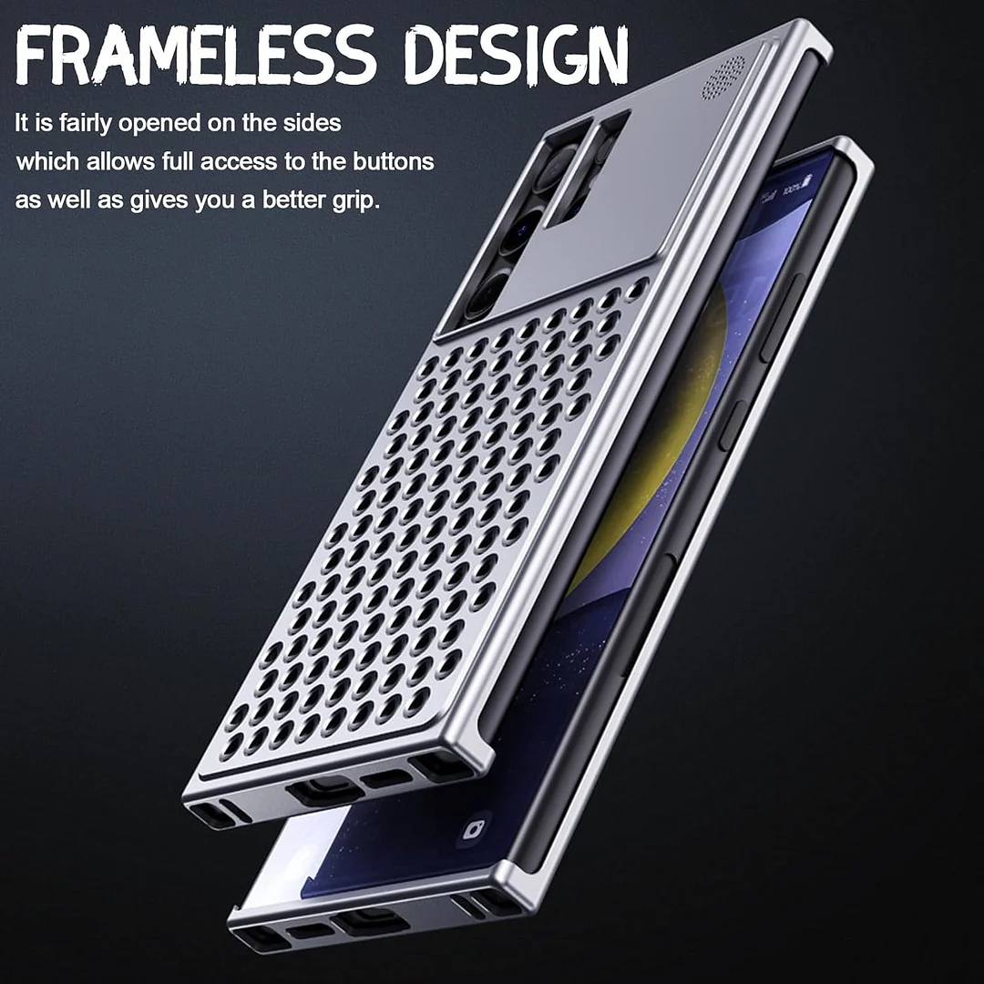 Metal Frameless Case for Samsung Galaxy S25/S24 Ultra/S25, Aluminum Alloy 3D Heat Dissipation Holes Anti-Fall Anti-Scratch Aromatherapy Case