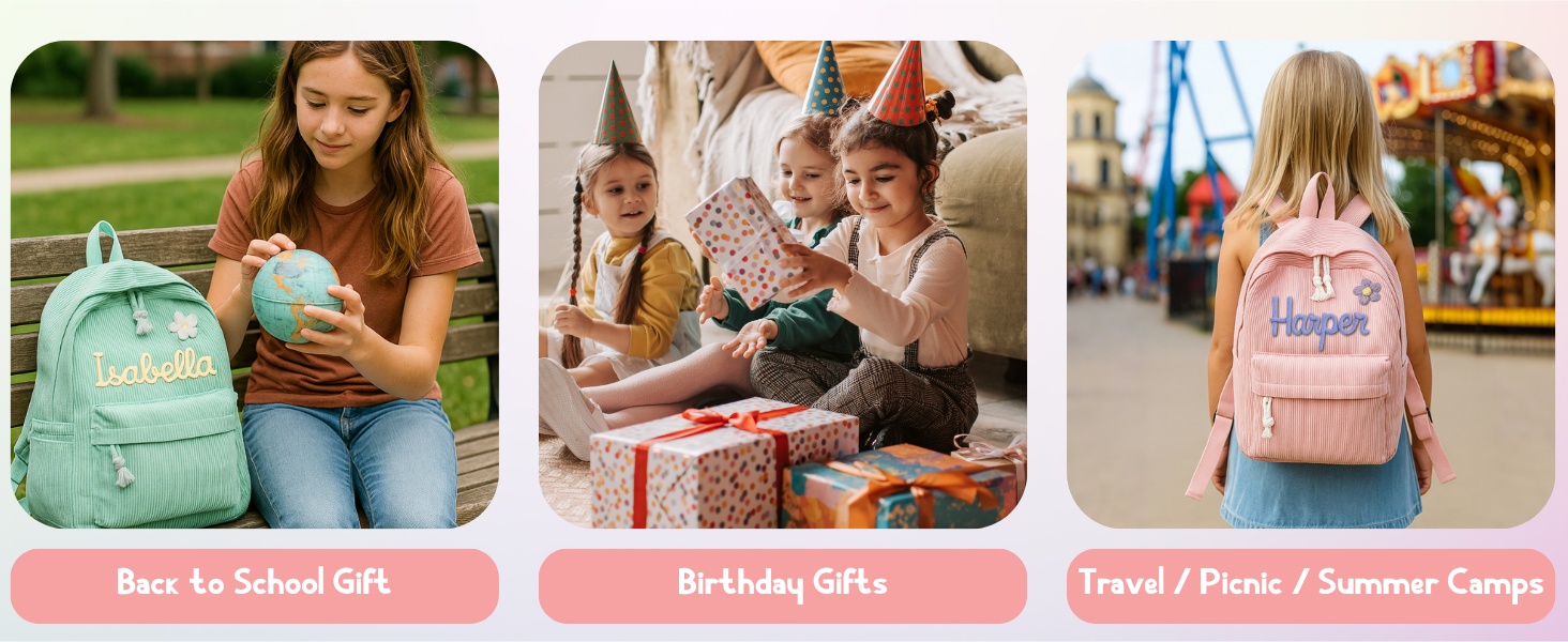 Personalized Braided Flower Rainbow Name Corduroy Kid Toddler Backpack for Preschool Kindergarten Birthday Back to School Gift for Boys Girls
