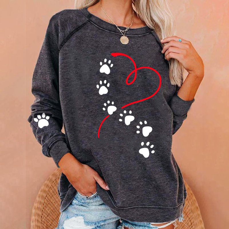 Women's Dog Paw Heart Print Sweatshirt