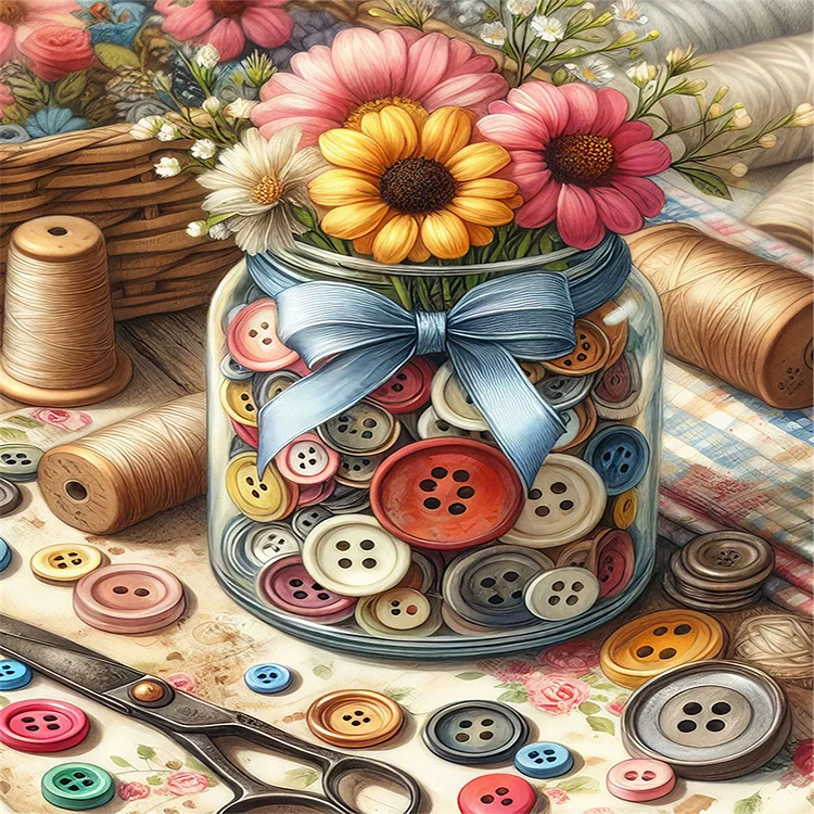 Button Sunflower 40*50CM (Canvas) Full Round Drill Diamond Painting gbfke