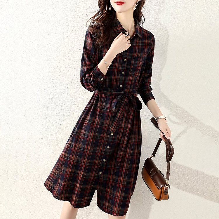 Checkered/plaid Vintage Long Sleeve Dresses