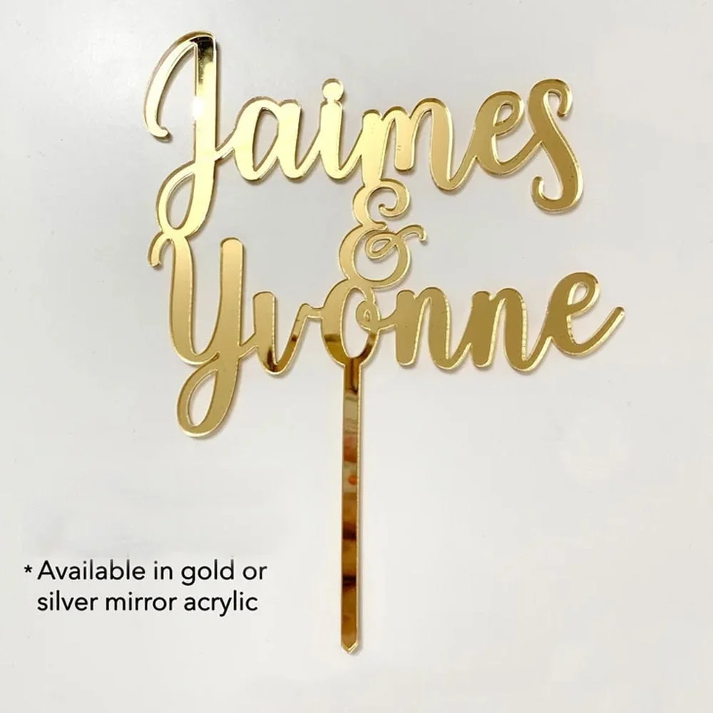 Custom Cake Topper Acrylic Mirror Letter Cake Decor Personalized Name And Date Gold Happy Birthday Cake Decoration For Wedding