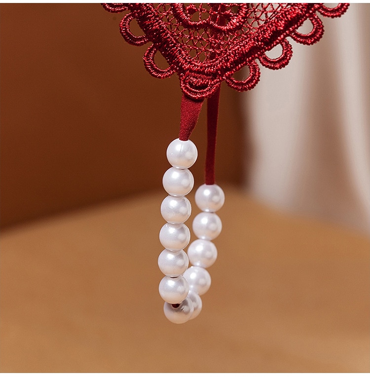 Vintage Love Heart Pearl Massuge Lace Thong Low Waist Transparent Sexy Underwear G-String Fashion Women Lingerie Panties Briefs image