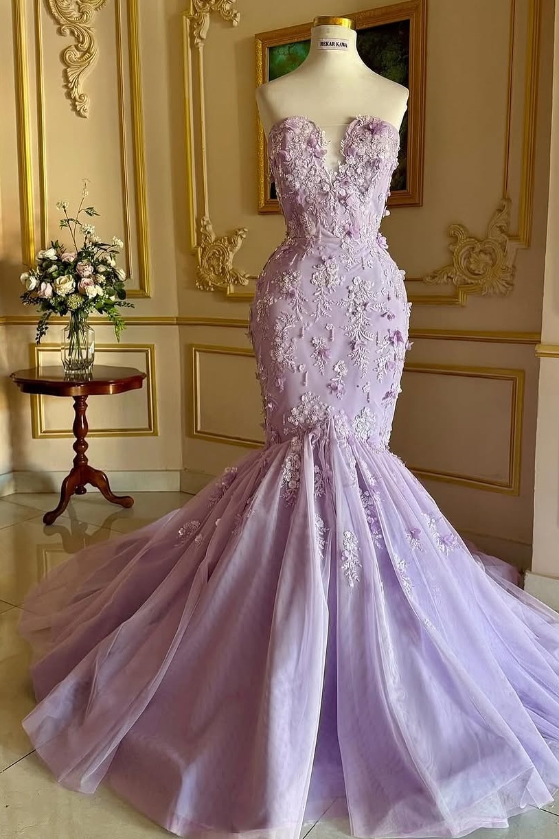Lisliy Sleeveless Mermaid Deep V-Neck Strapless Embroidery Prom Dress With Beads