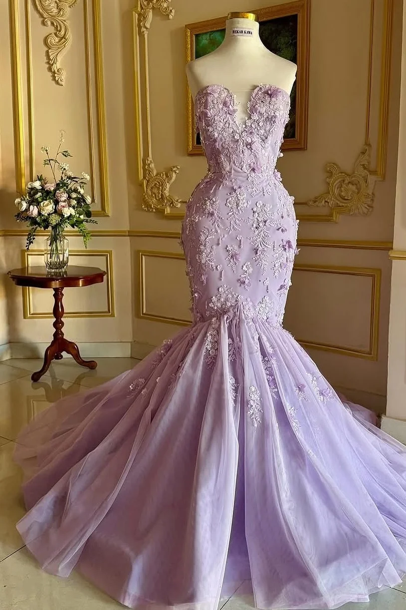 Daisda Sleeveless Mermaid Deep V-Neck Strapless Embroidery Prom Dress With Beads