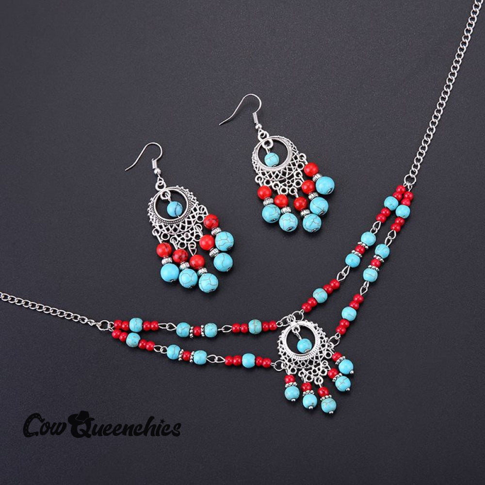 Vintage Tassel Necklace Earrings Set Mixed / One-Size