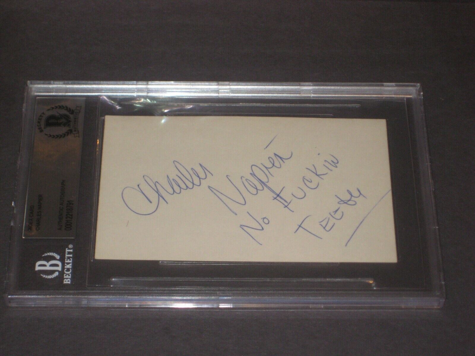 CHARLES NAPIER Signed Index Card - Beckett Authenticated & NO TEETH Inscription