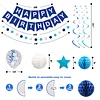 Birthday Decorations, Happy Birthday Banner with Birthday Balloons, Honeycomb Balls, Hanging Swirls, Circle Dots Garland, Happy Birthday Party Decorations for Women Men Boys Girls (Blue)