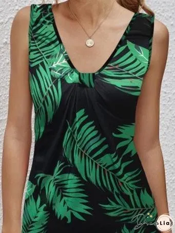 Casual V-neck Sleeveless Printed Dress