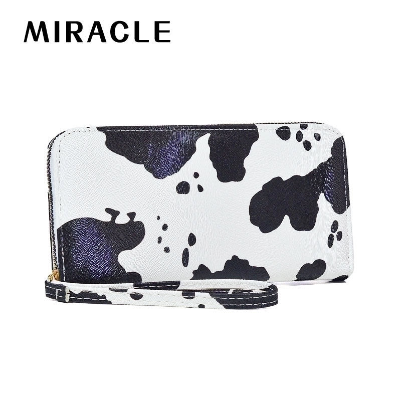 3 Pieces Women’s Cow Pattern Pu Leather Zipper Coin Purses Long Wallet