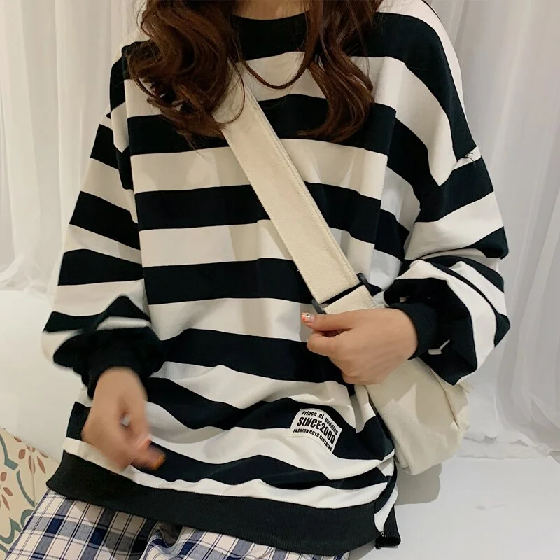 Fashion Harajuku Winter Hoodie Women Loose Korean Style Sweatshirt Autumn Streetwear Stripe Hoodies Pullovers Large Clothes