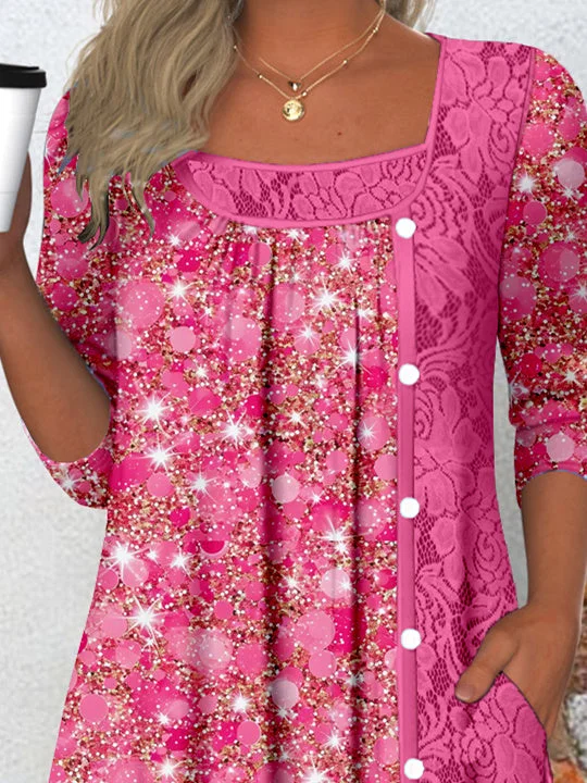 Women's Long Sleeve Scoop Neck Graphic Lace Top