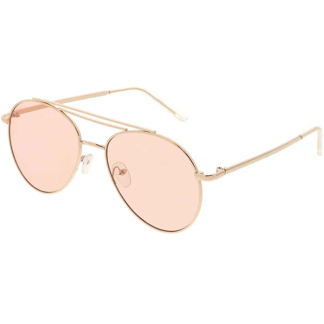 Premium Aviator glasses Double Crossbar Slim Metal Arms Round Flat Lens 55mm