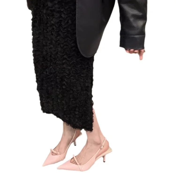 Athvotar Black Temperament High-Heeled Sandal Fairy Shoes 2024 New Spring And Summer French With Skirt Single Shoes