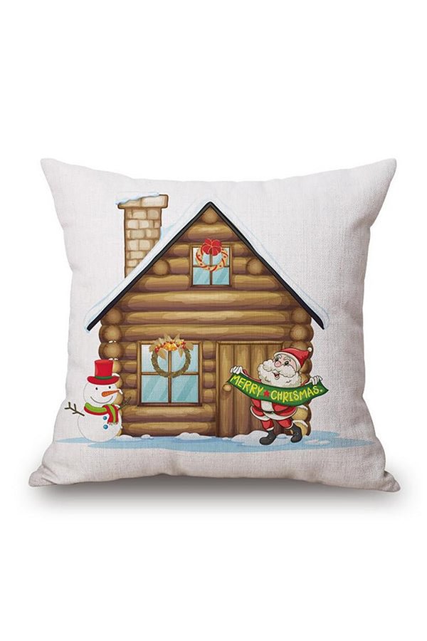 Cute Santa Claus Reindeer Christmas Print Throw Pillow Cover Brown-elleschic