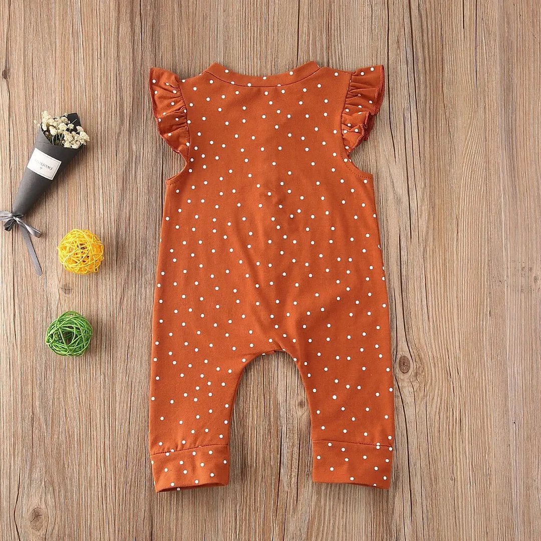 Infants Girls Romper Trousers Short Ruffle Sleeve Polka Dot Printed Buttons Baby Clothes