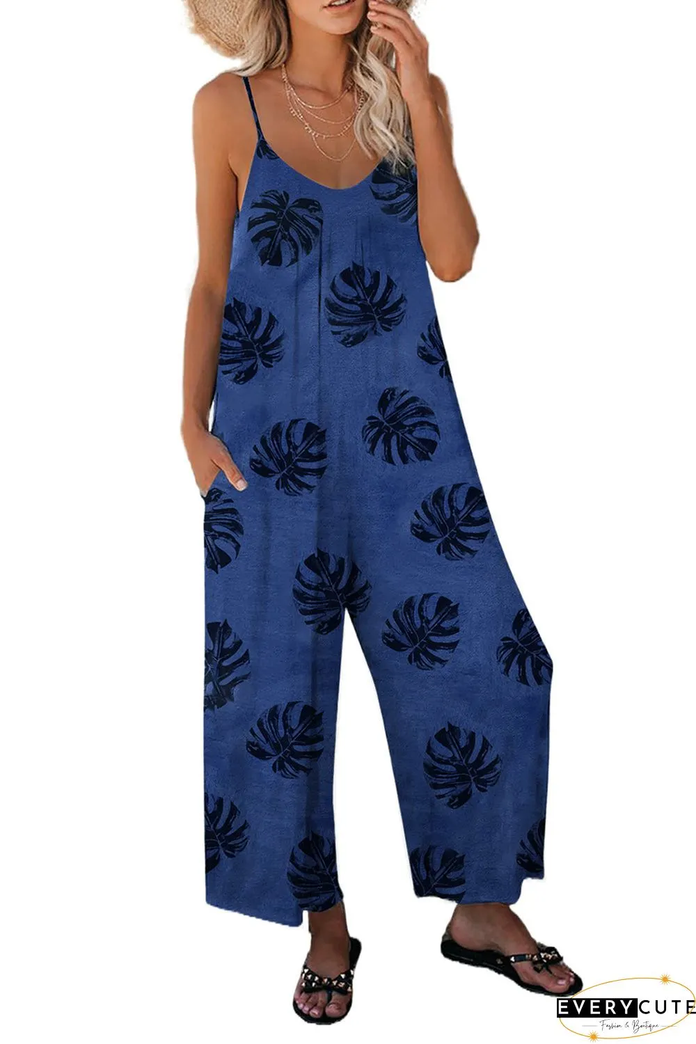 Print Spaghetti Strap Wide Leg Jumpsuit