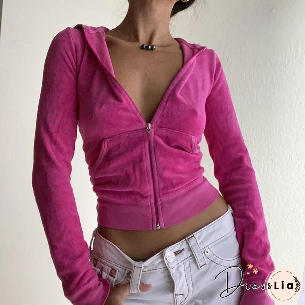 Sexy Slim Long Sleeve Zipper Velvet Coat