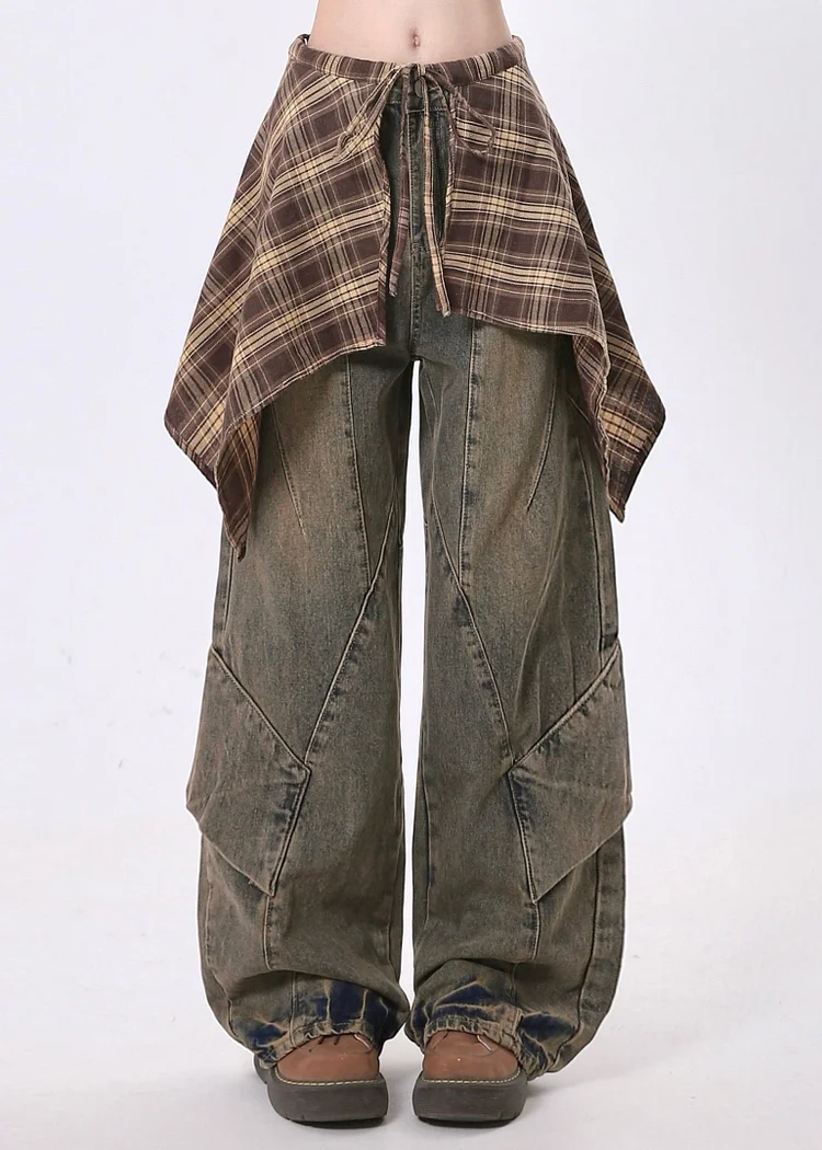 Bohemian Oversized Patchwork Denim Wide Leg Pants Spring