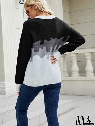 MidiSono - Color Block Dropped Shoulder Sweater