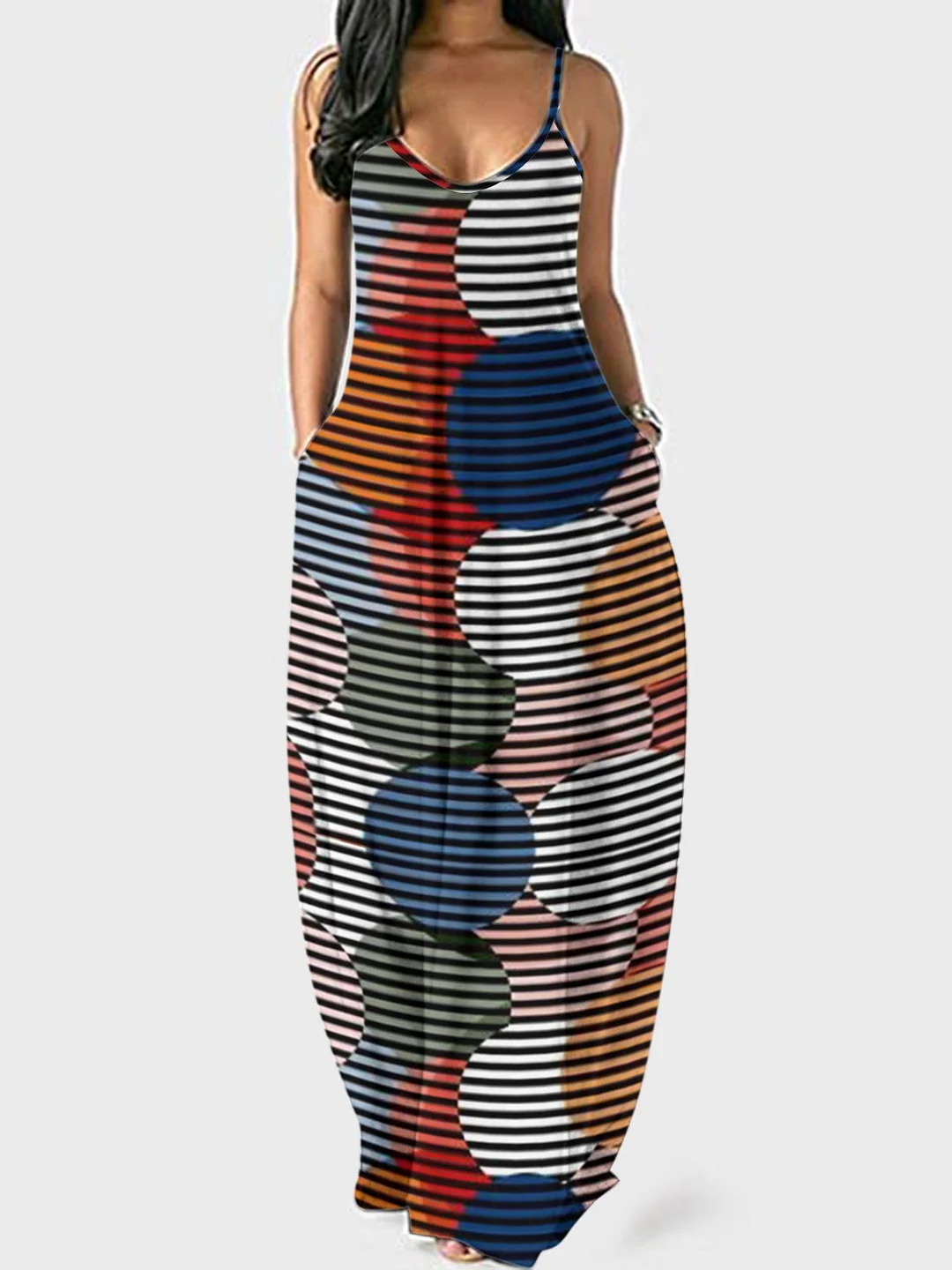 Women Half Sleeve V-neck Solid Color Dress