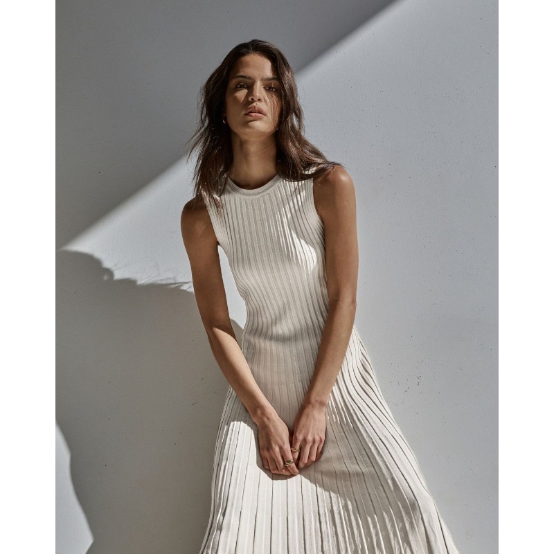 Ootddress Knitwear White Casual Long Dress For Women Sleeveless High Waist Slim Strapless Loose Dress Solid Basic Ladies Maxi Dress