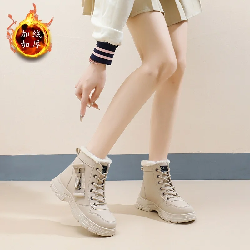 Qengg Qengg 2024 Winter Pure Color Women's Shoes With Velvet Cotton Shoes Warm High Top Platform Recreational Snow Boots Women's XQ-L951
