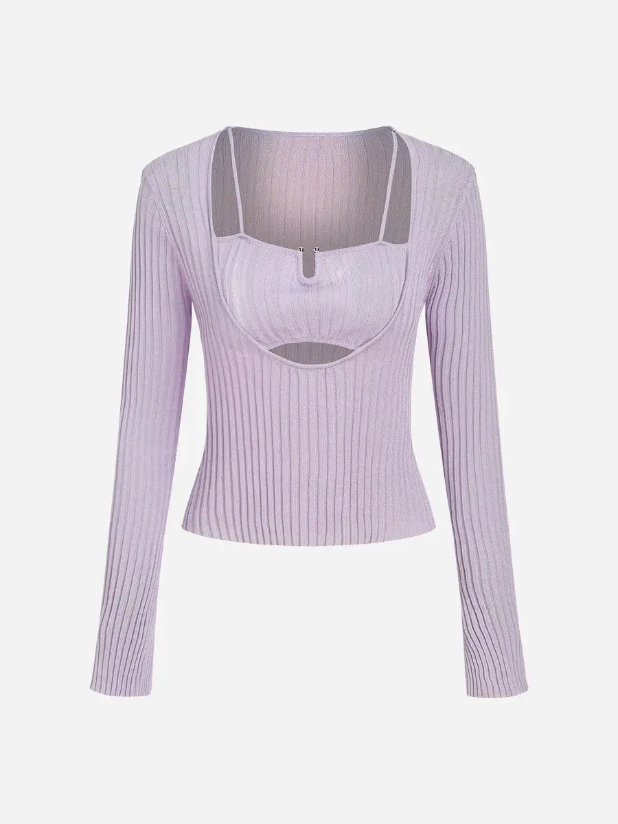 Hollow Fake Two Pieces Knit T-Shirts