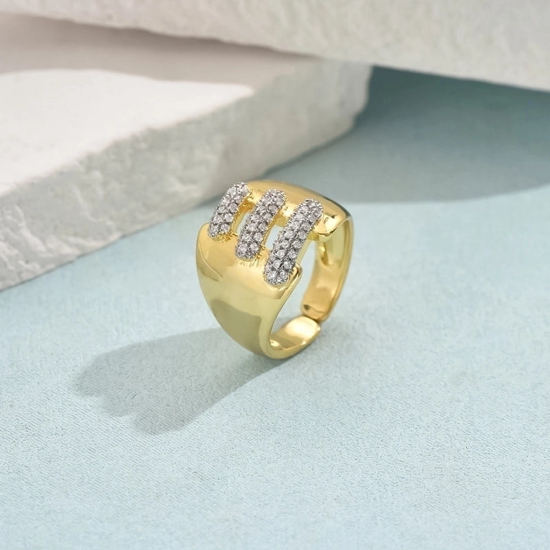 Copper 18K Gold Plated Inlay Geometric Zircon Open Rings