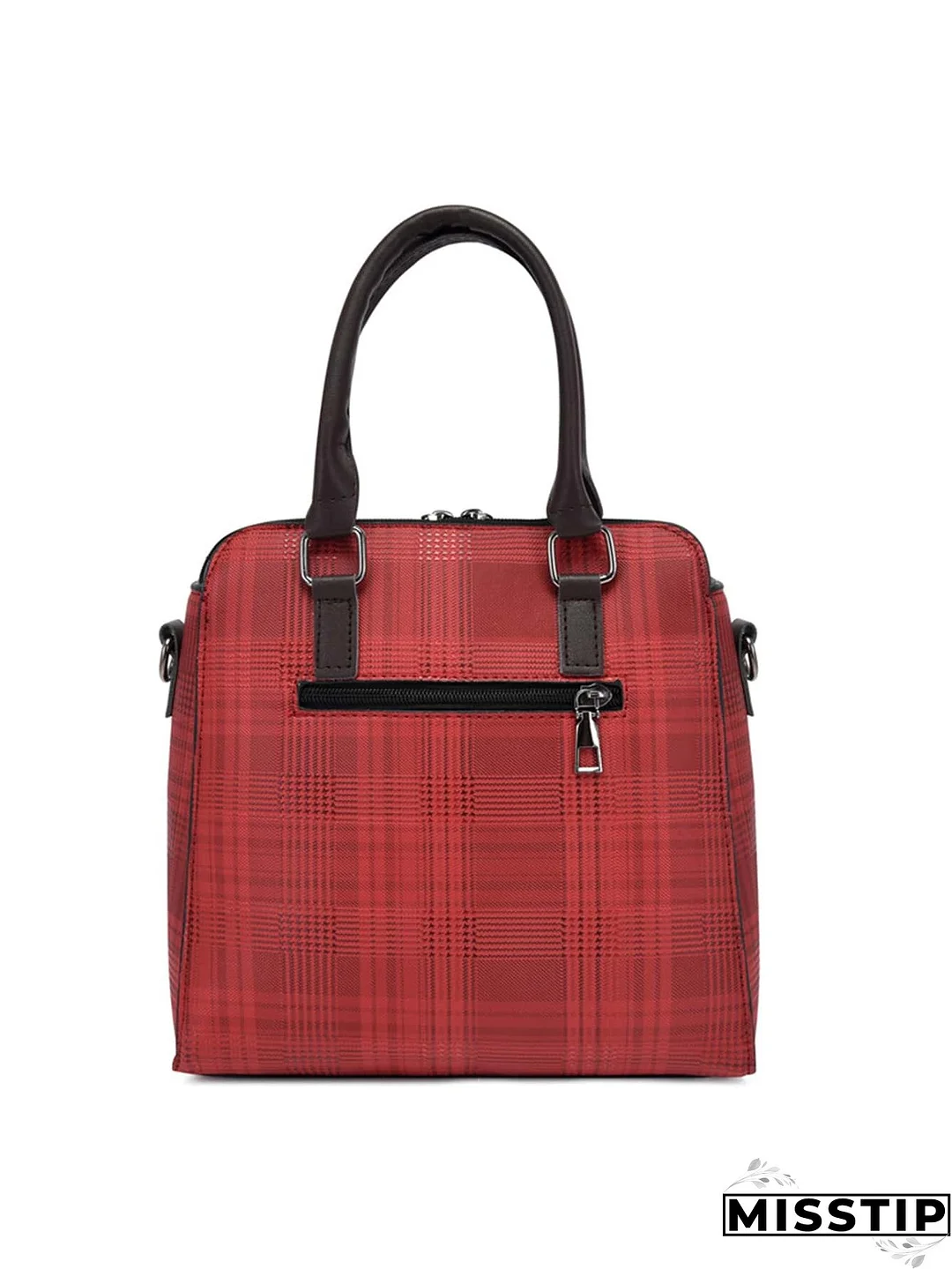 4pcs Colorblock Plaid Tassel Decor Tote Bag Set