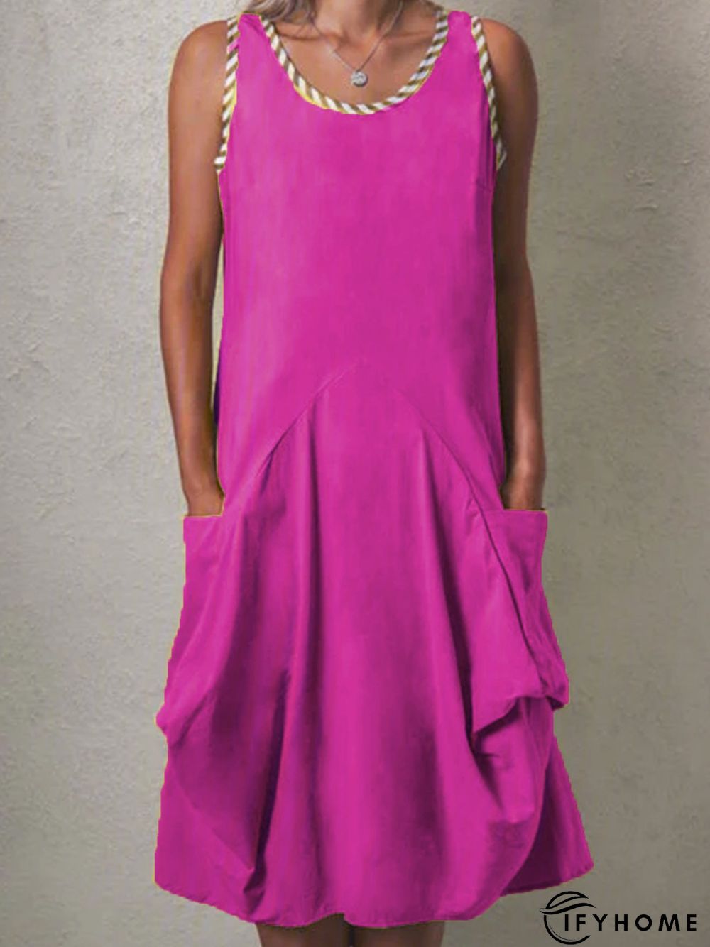 Casual Round Neck Solid Casual Weaving Dress | IFYHOME