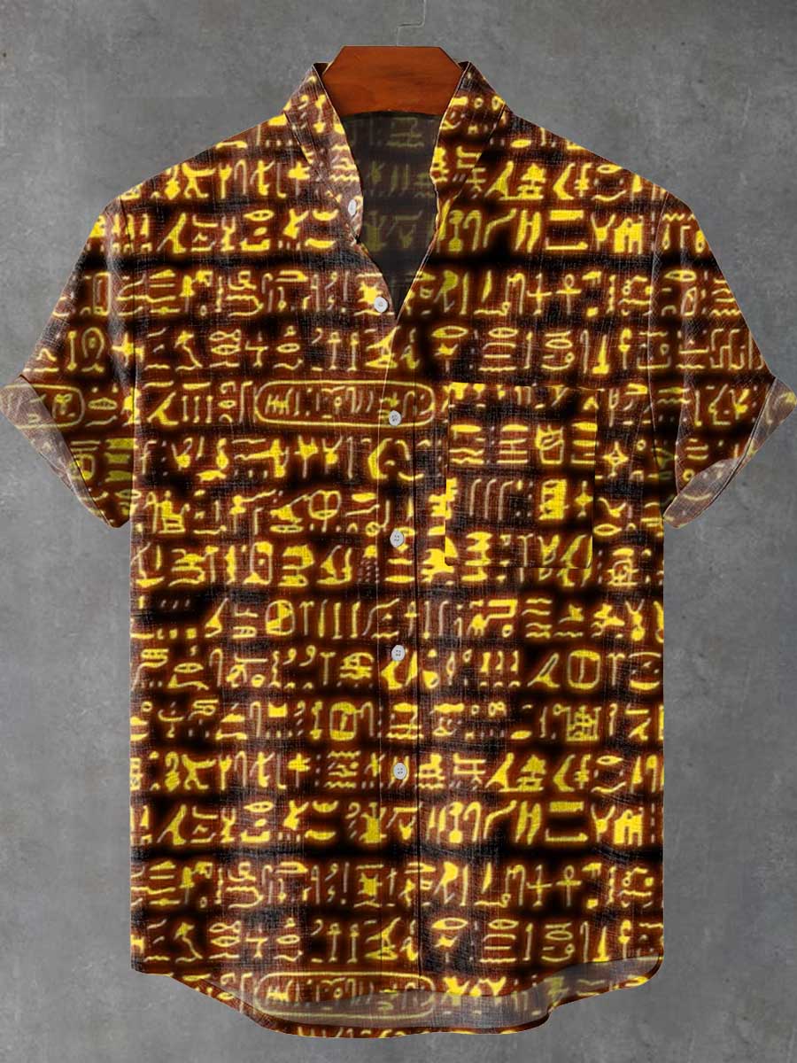 Art Abstract Luminous Symbol Vintage Print Casual 100% Cotton Shirt