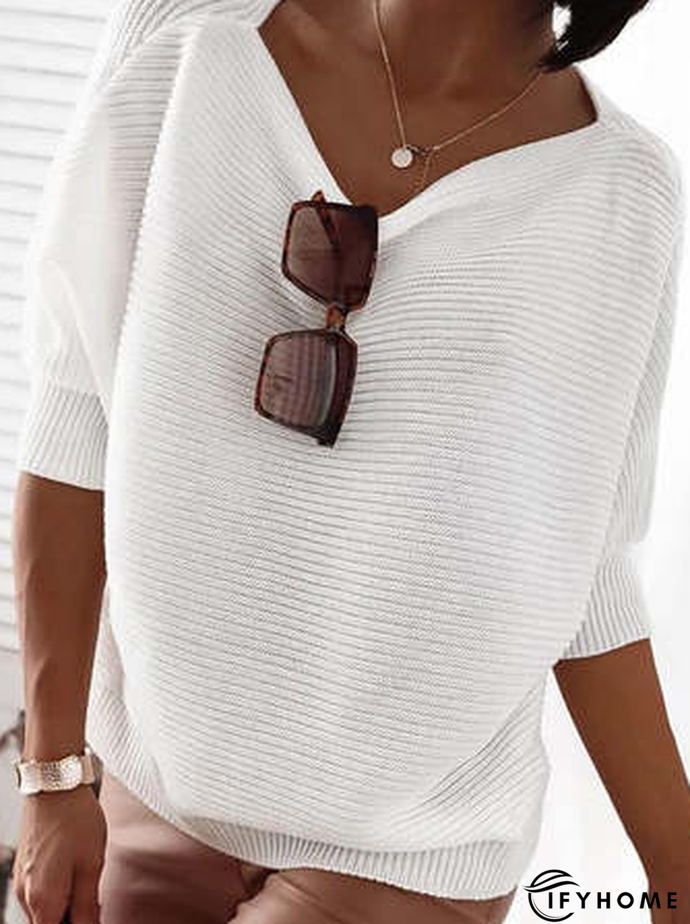 Simple Plain Boat Neck Loose Top | IFYHOME