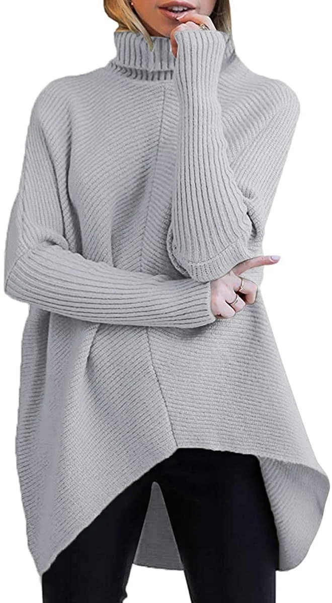 Wongn Wongn Winter Women Irregular Hem High Collar Jumper Long Sleeve Knit Sweater Woman