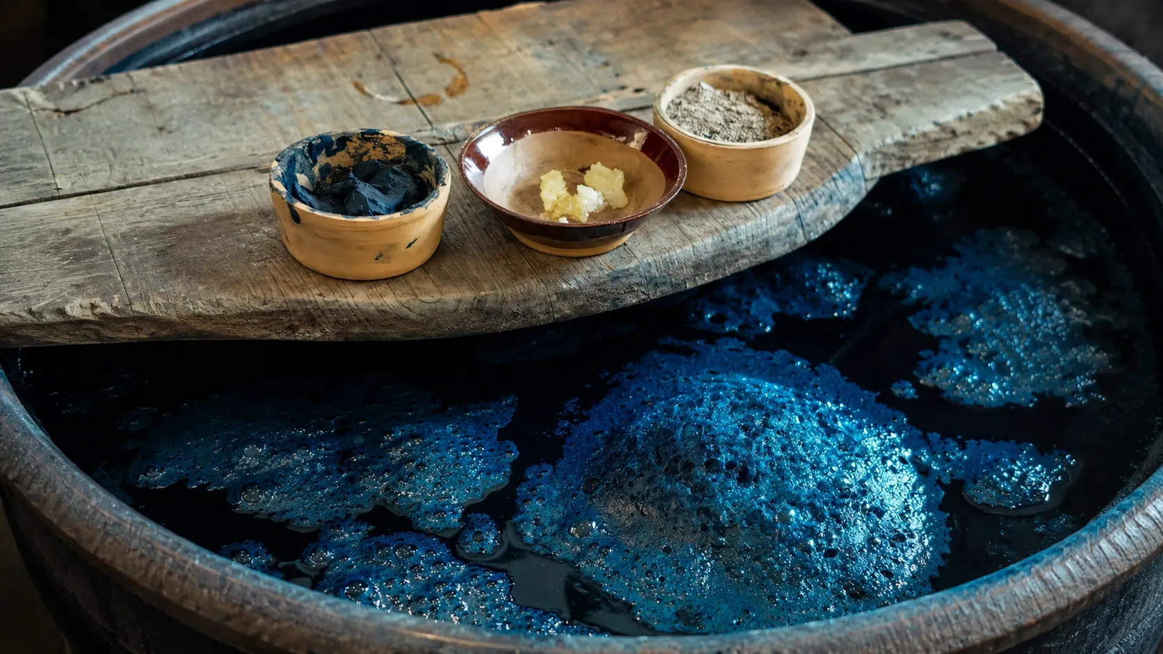 Indigo dyeing handmade batik fabric