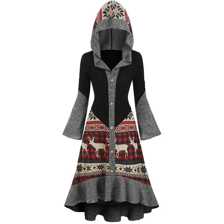 Women's Christmas Print Dress Long Hooded Milou Dress