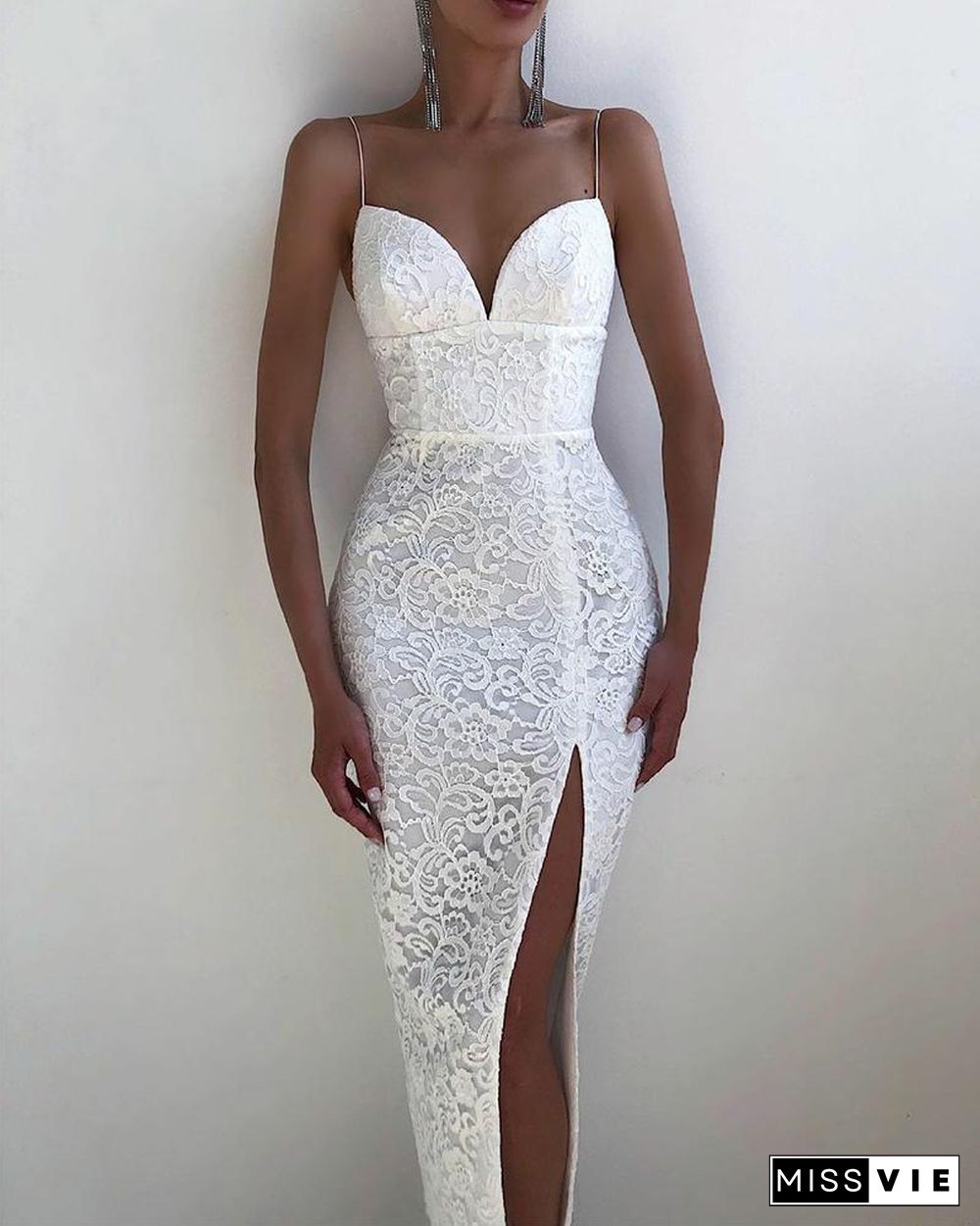 Lace Split Thigh Cami Dress