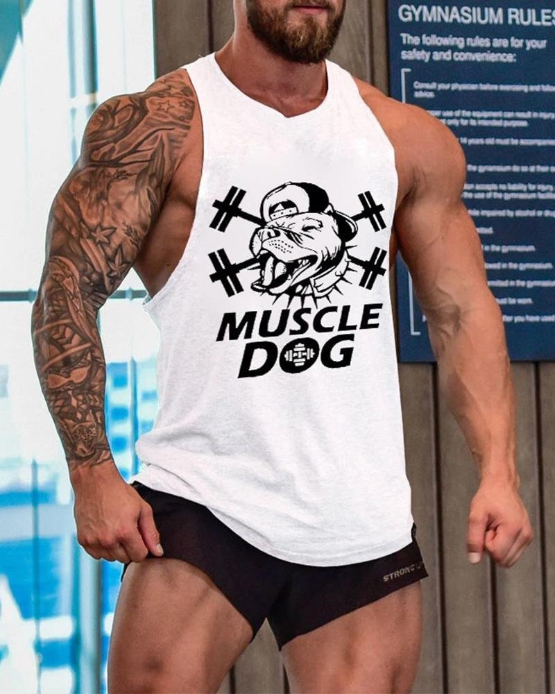 Men's Fashion Fitness Muscle Dumbbell Printed Casual Vest