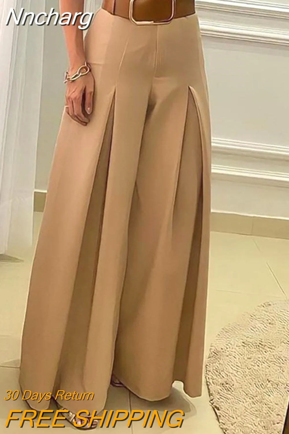 Nncharge and American new style casual solid color open fold wide-leg pants